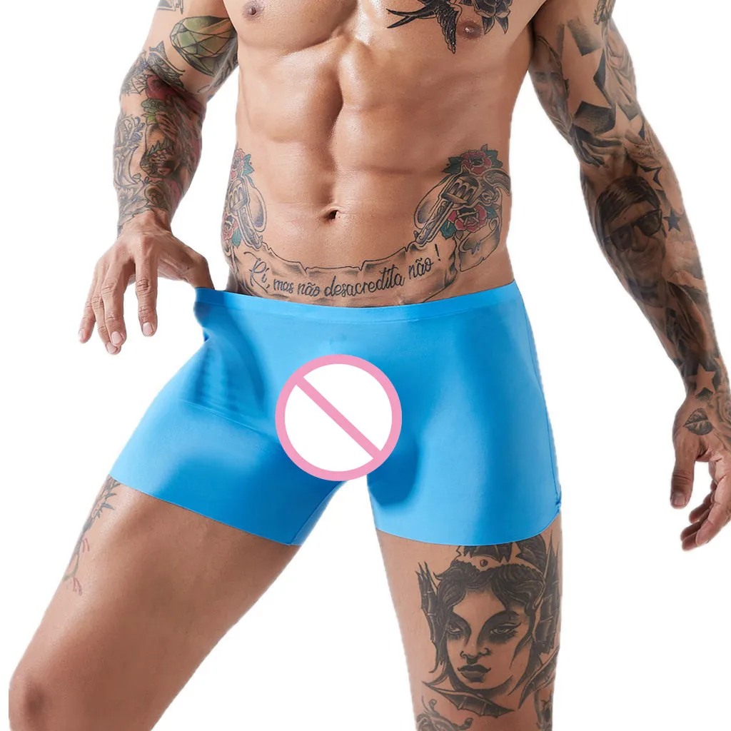 Нижнее белье мужское однотонные шелковые бесшовные трусы боксеры мягкие дышащие