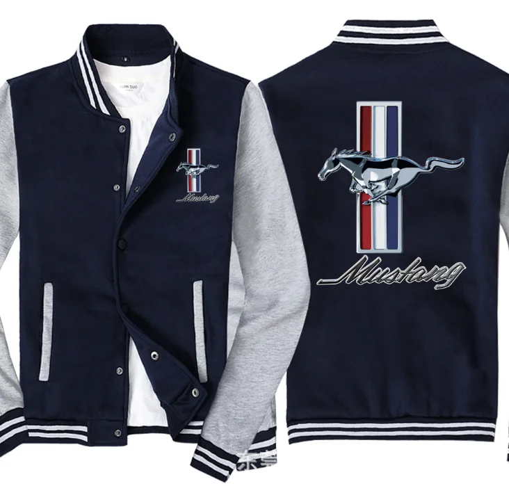 

2020 NEW Baseball Jacket Spring Autumn Fleece Cotton Slim Fit Jacket Ford Mustang Car Logo Sweatshirt Fashion Hip Hop