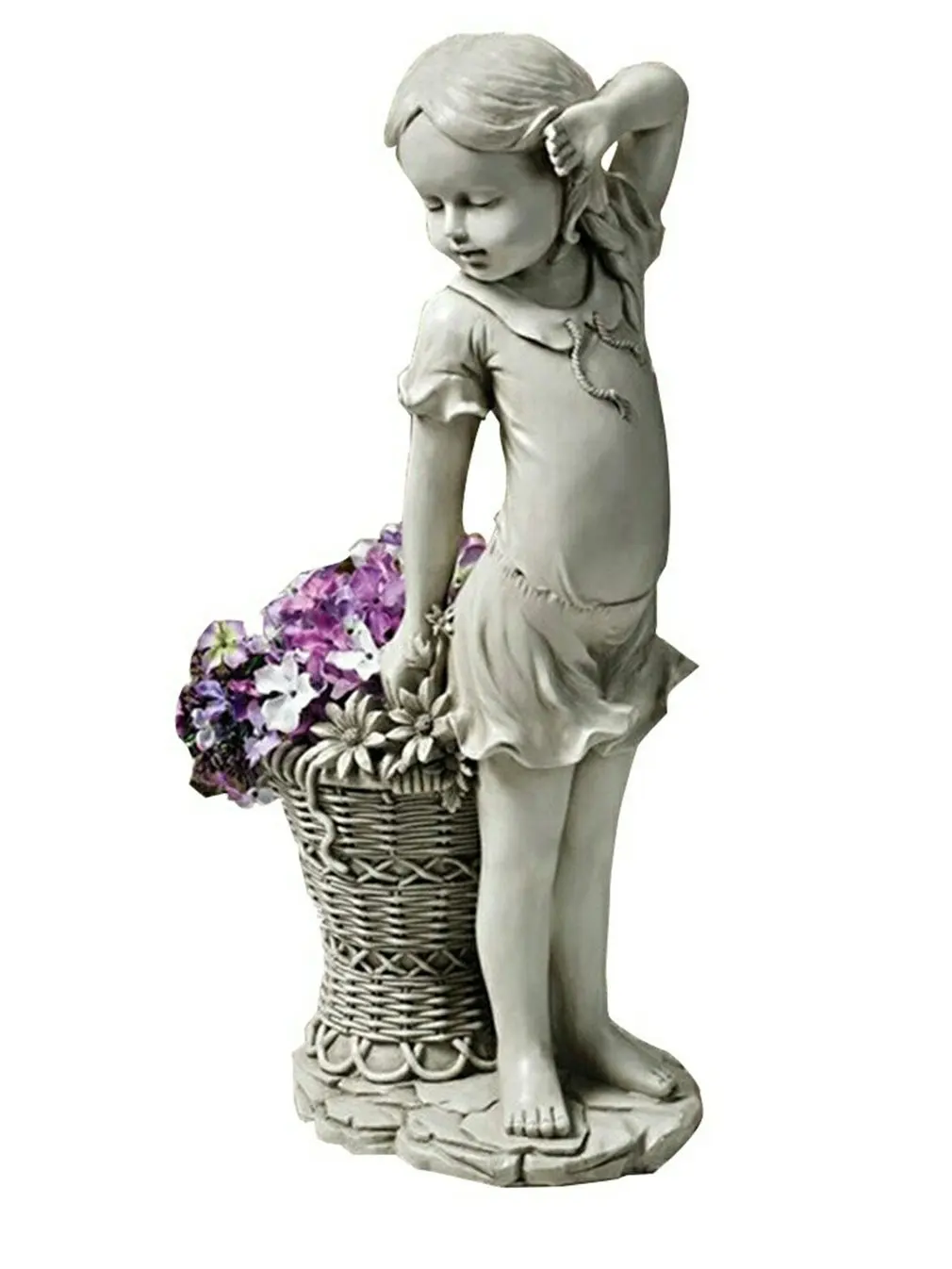 

Girl Sculpture Jacquard Basket Creative Resin Crafts Ornaments Outdoor Garden Decoration Statue DIY Fairy Art Ornaments