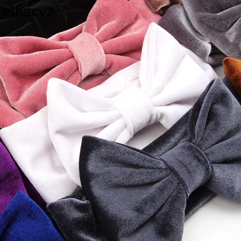 

1 PC Infantile Girls 5'' Soft Velvet Headbands For Spring Headband Kids Solid Big Hair Bow Children Party DIY Hair Accessories