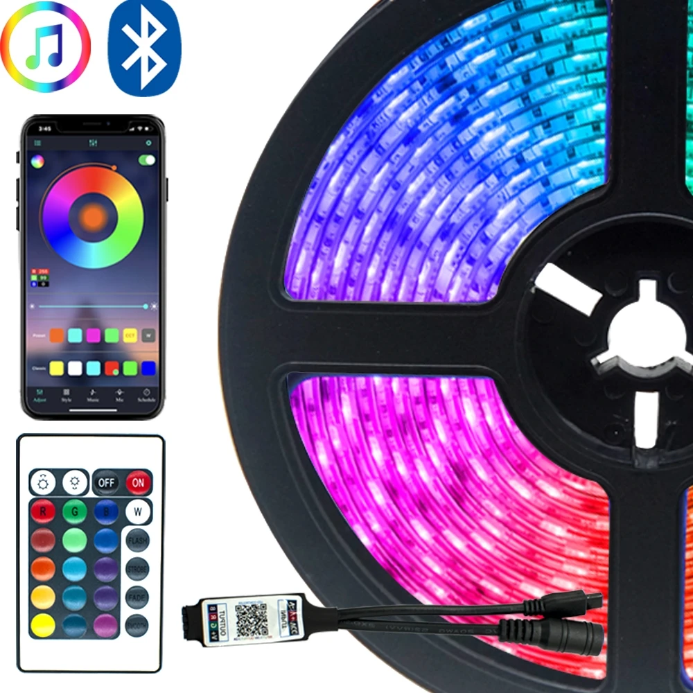 

LED Light strip Bluetooth Luces RGB 5050 Waterproof Color Flexible Lamp Tape Ribbon Diode DC 12V 15M Bluetooth control