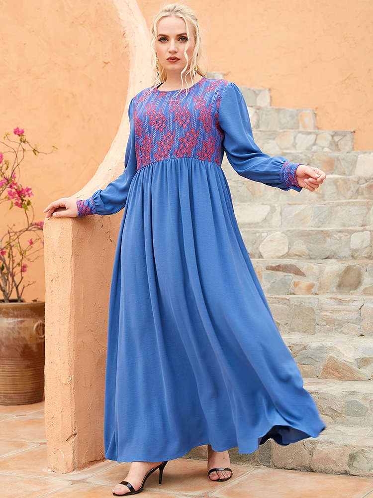 

Ramadan Eid Mubarak Turkish Maxi Dresses For Women Blue Abaya Dubai Islam Muslim Fashion Long Dress Caftan Robe Longue Kaftan