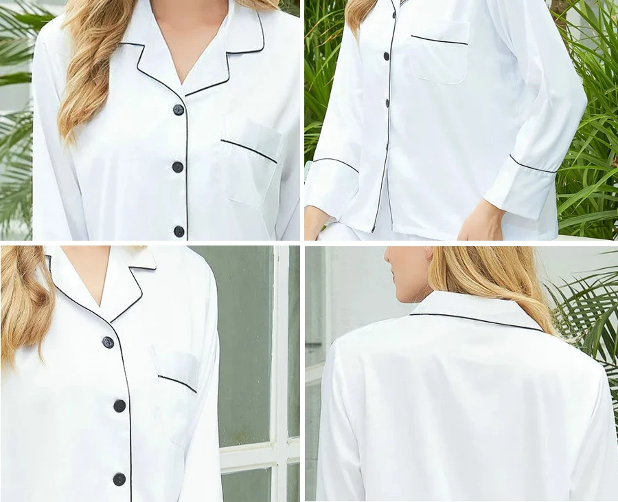 Pajamas Set Women Satin Pajama Sets Bride Bridesmaid Pyjamas Set Sleepwear Long Sleeve Nightwear 2 Piece Set Pj Sets