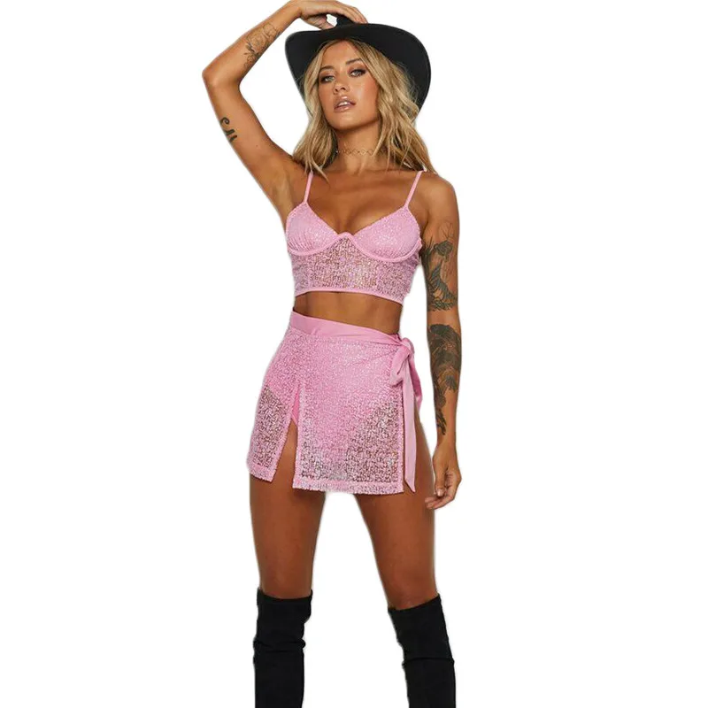 

2 шт., женский прозрачный сетчатый облегающий комплект одежды, модный сексуальный бюстгальтер, укороченный топ, мини-юбка, Клубная уличная о...