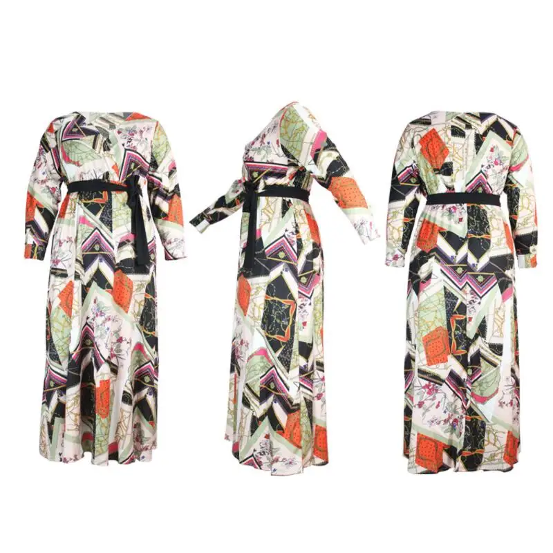 

Plus Size Womens Long Sleeves V-Neck Floral Print Flowy Summer Maxi Party Loose Oversized Dress