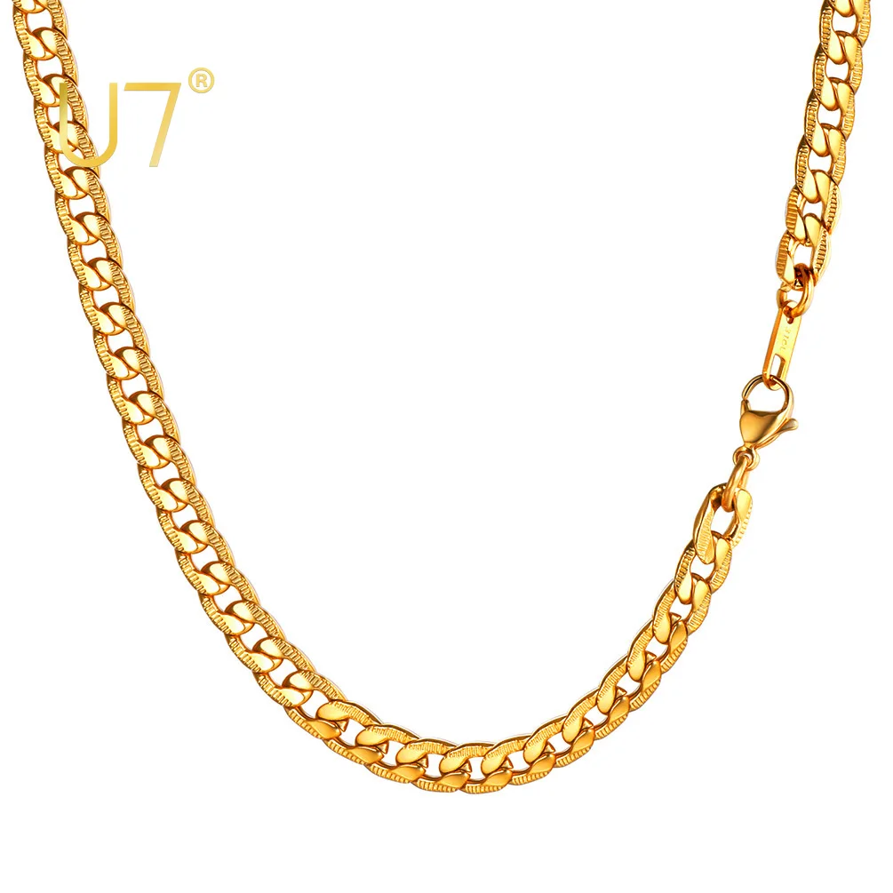 

U7 Mens Chains Necklaces Men Jewelry 7mm Stainless Steel Gold Plated Women Cuban Link Chain Necklace 18-30 Inches