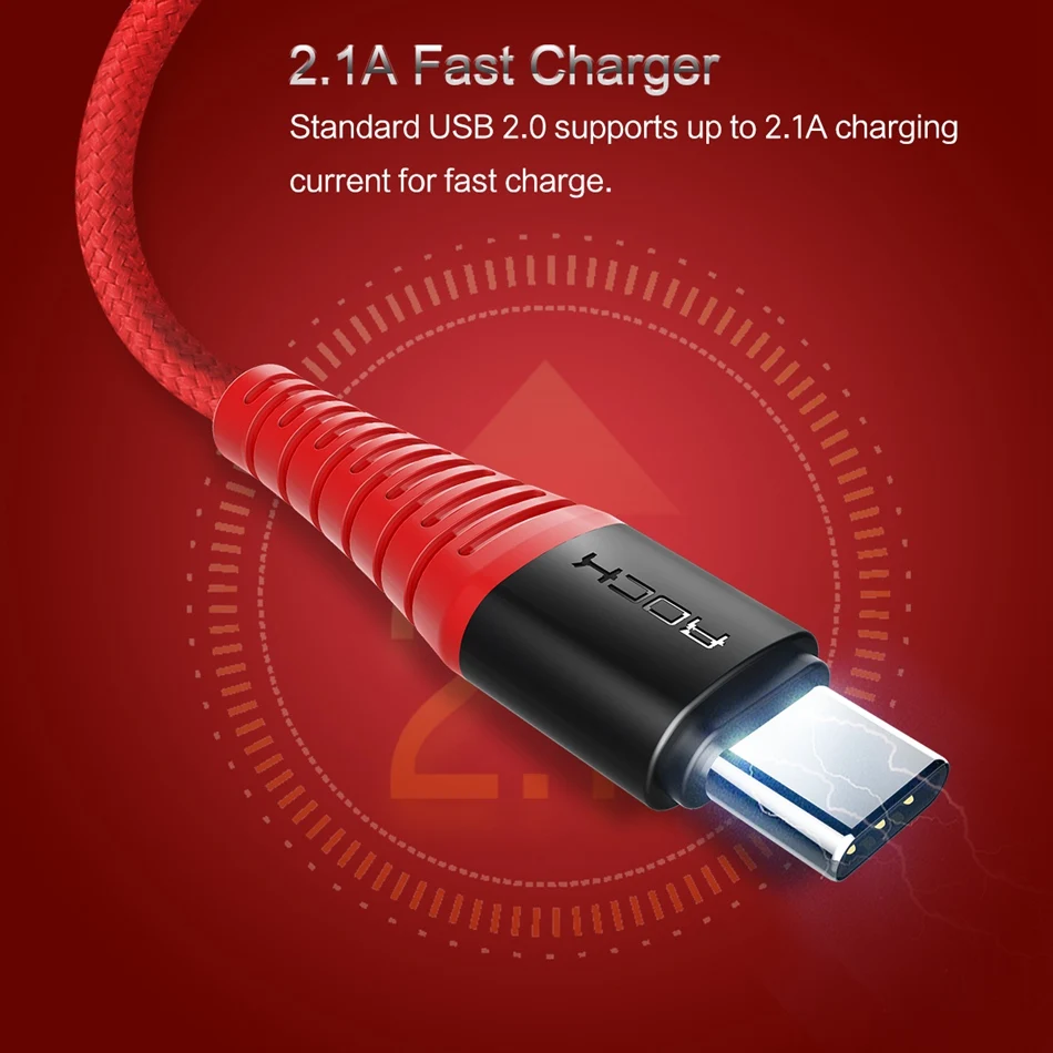 ROCK высокопрочный кабель USB Type C 3A c для быстрой зарядки и синхронизации данных Galaxy
