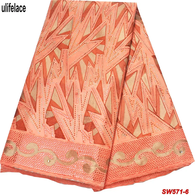 

African Dry Lace Fabric High Quality Swiss Voile Lace In Switzerland With Stones Eyelet Cotton For Women Garment SW-571