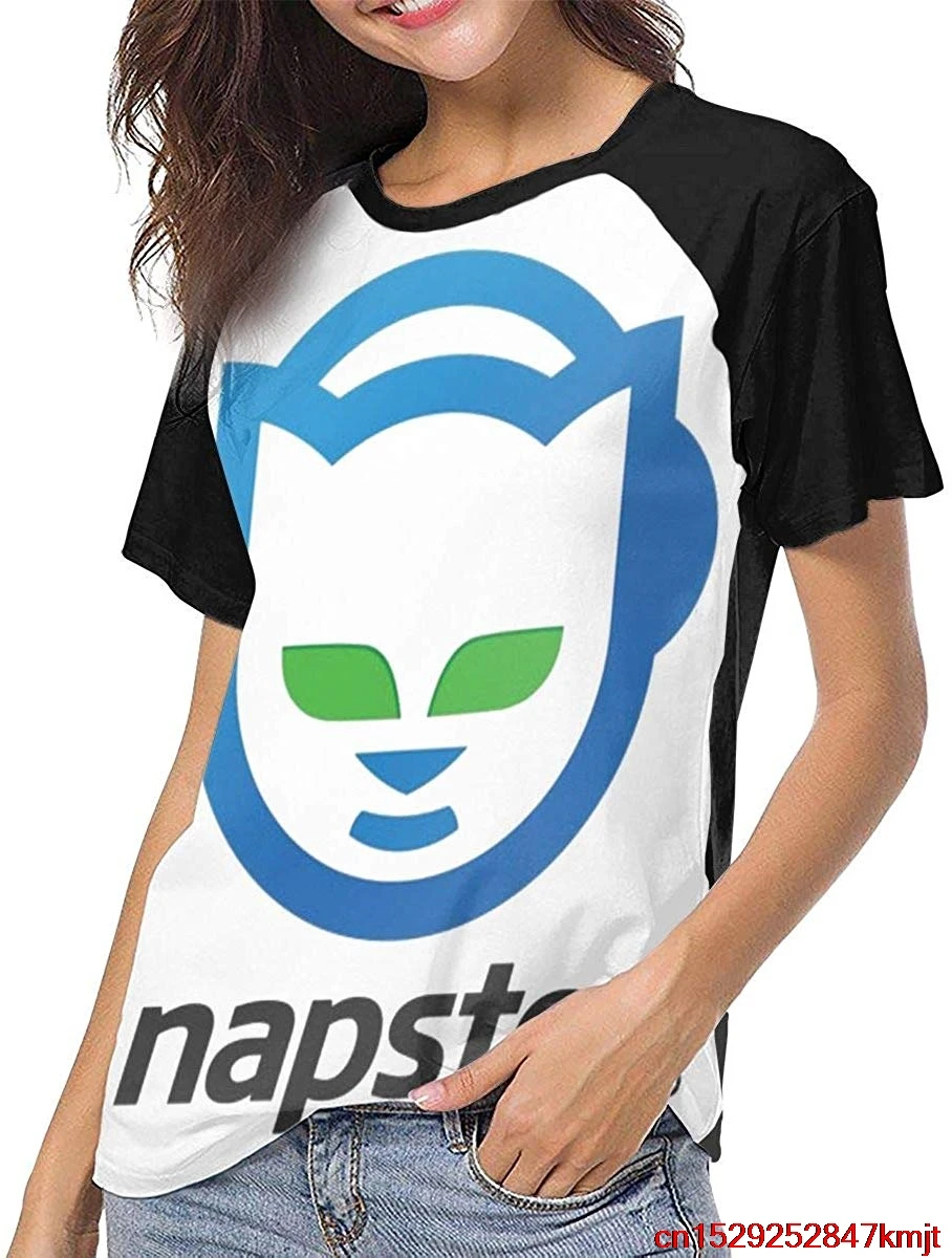 Napster логотип женские короткий рукав бейсбольные футболки повседневные свободные