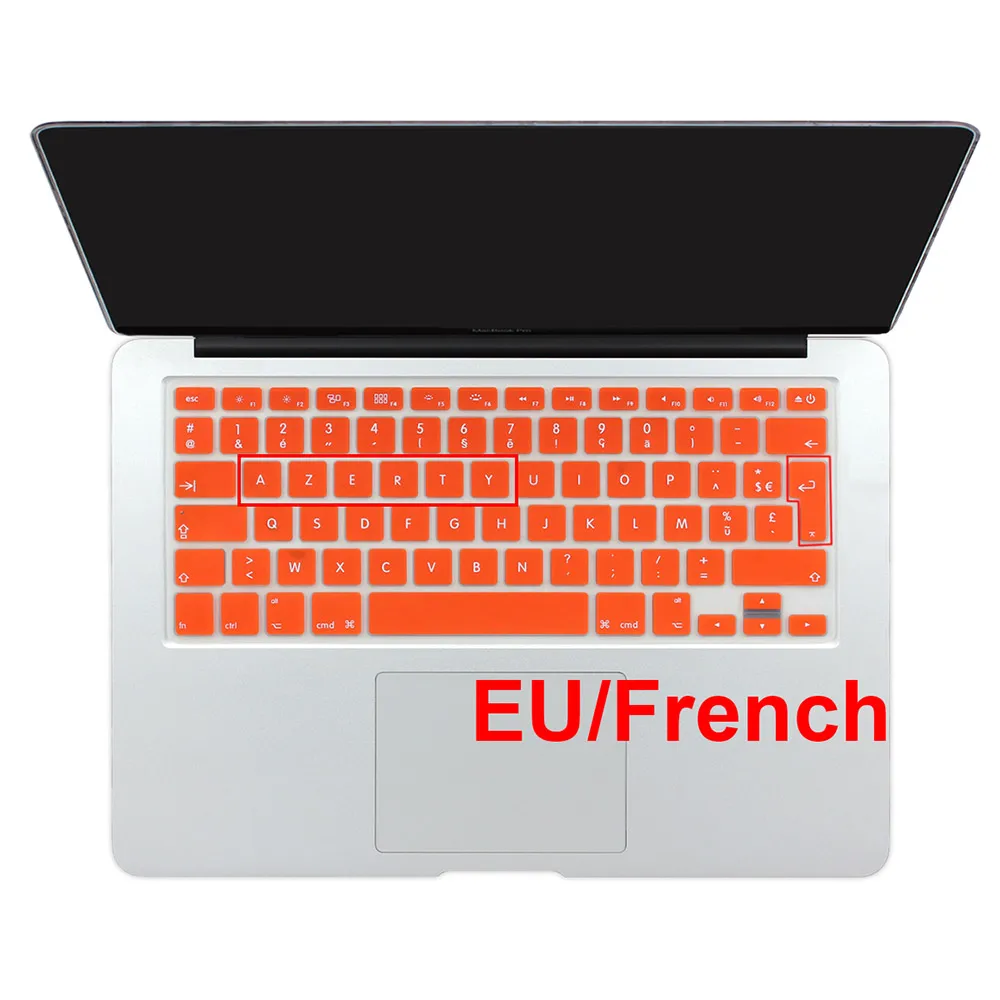 Градиентный цвет Силиконовая французская AZERTY испанская клавиатура кожного покрытия для Macbook Pro 1" 15" 1" Air 13" imac беспроводная клавиатура - Цвет: EU French Orange