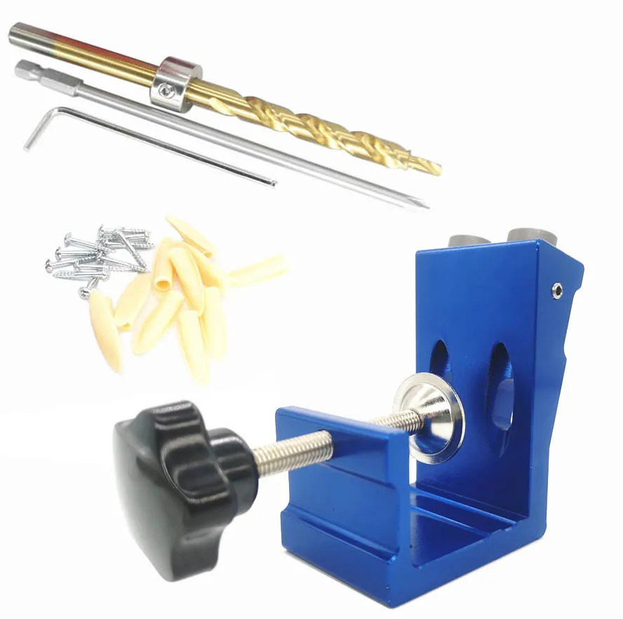 

Pocket Hole Drill Guide Dowel Jig Oblique Hole Locator Drilling Kit Aluminium Woodworker DIY tools With 9mm Drill Bit