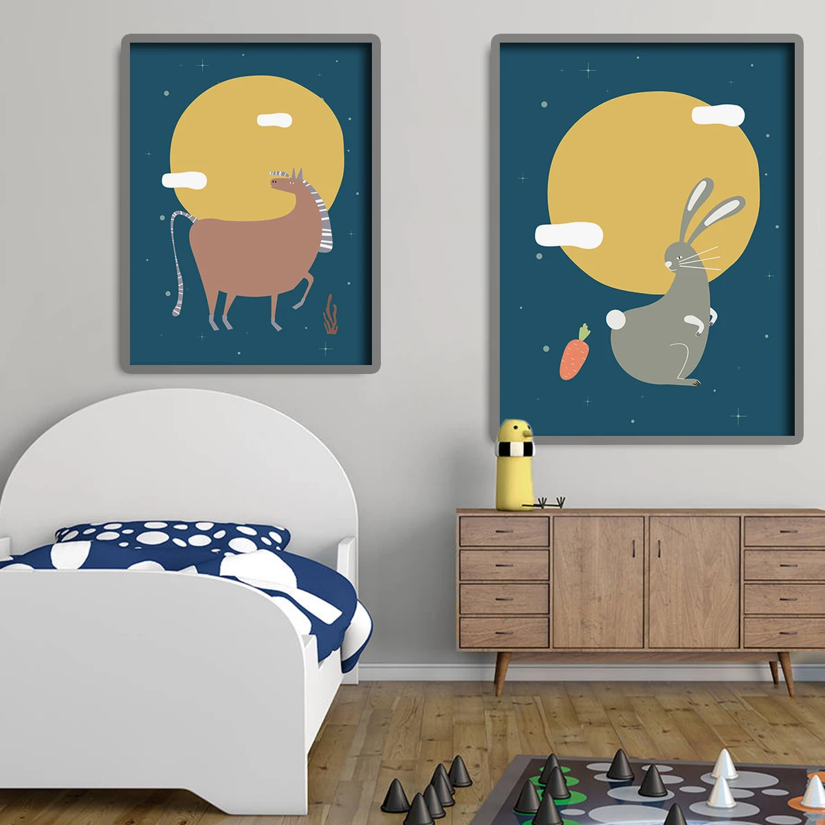 Мультфильм животных Обезьяна Кролик минималистский настенный художественный