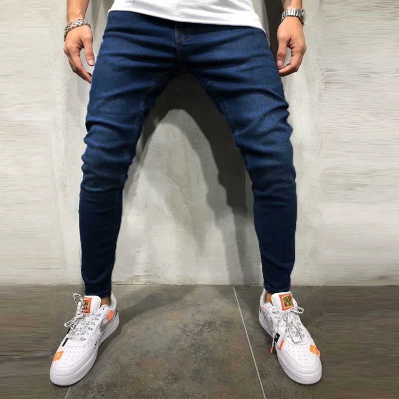 

Spring and autumn new men jeans fashion dark blue Leisure jeans lightly washed zipper cardigan pencil pants denim trousers
