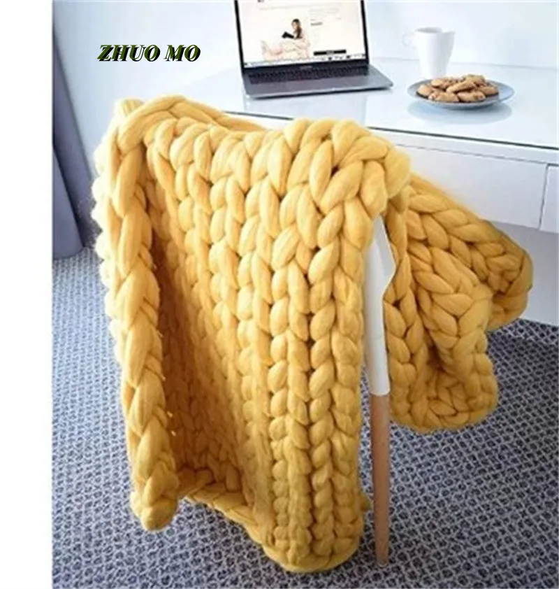 

Large Soft Hand Chunky Knitted Blanket Plaids for Winter Bed Sofa Plane Thick Yarn Knitting Throw Sofa Cover Blankets