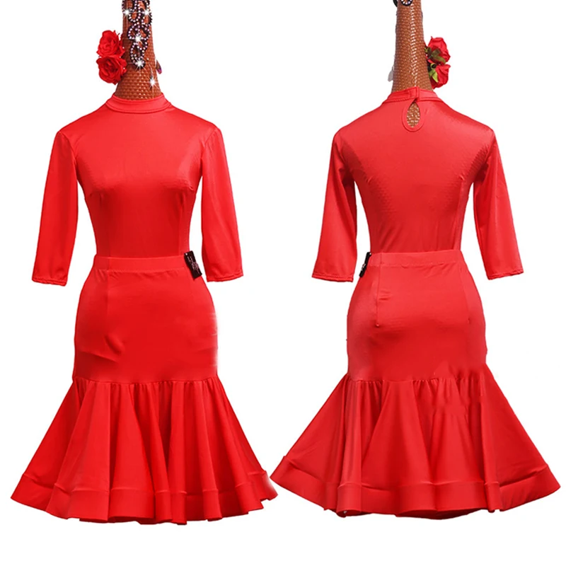 

Latin Dress Red Two Pieces Set Girls/Women Practice Skirt Latin Dance Tops Performance Wear Competition Latin Dance Dress BL2895