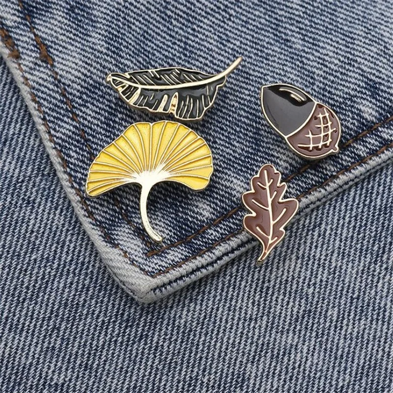 Fashion Tree Leaves Pine cone Enamel Pin Brooches Ginkgo biloba Nature Plant Button Badge backpack Jewelry Gift for Friends | Украшения и