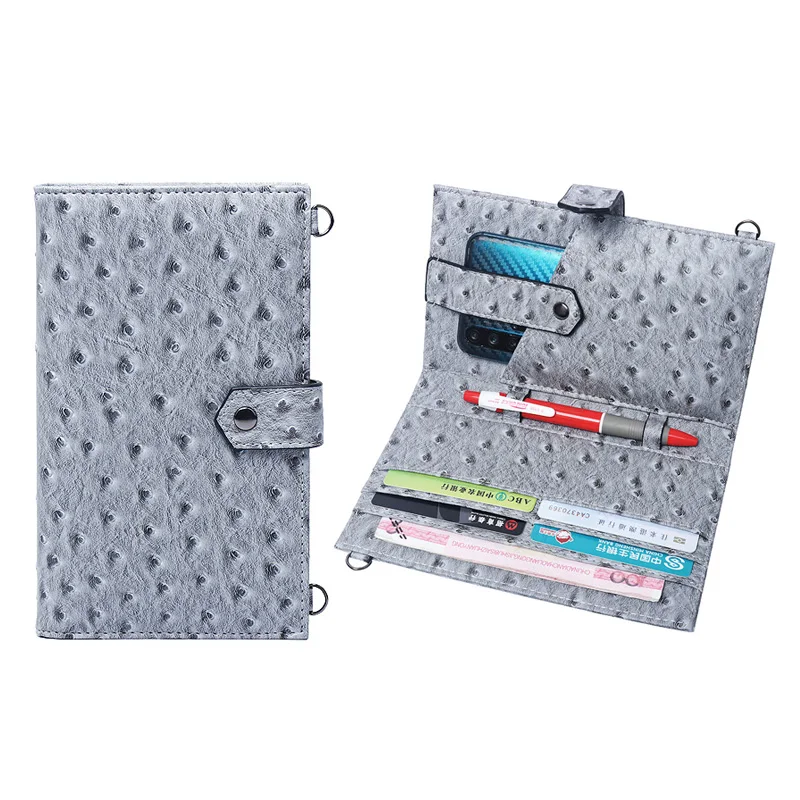 Сумка для телефона из страуса серый Держатель кросс боди визитница кредитная