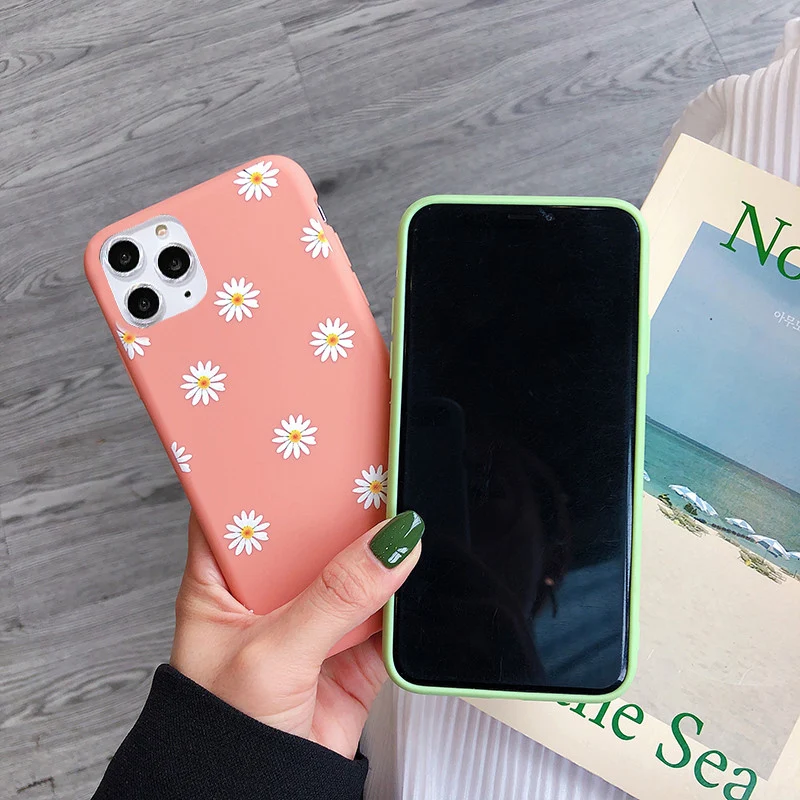 Fashion Floral Phone Case For iPhone 13 12 11 14 Pro Max 12 Mini 7 8 Plus 6 6s XS Max X XR 5 5S SE20 Candy Color Soft TPU Cover