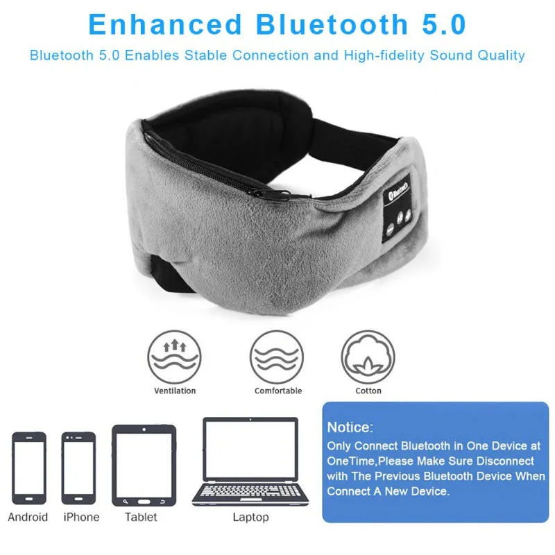 2019 HiFi Wireless Stereo Bluetooth Earphone Sleep Mask 5.0 Soft Earphones Support Handsfree Sleeping Eye | Электроника