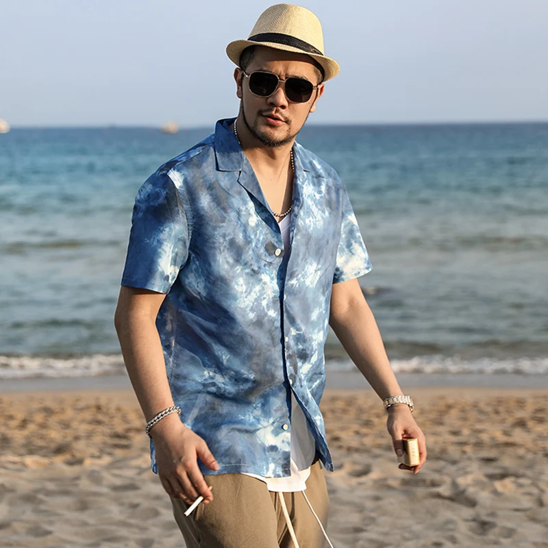 Летняя мужская рубашка с коротким рукавом и принтом в пляжном стиле