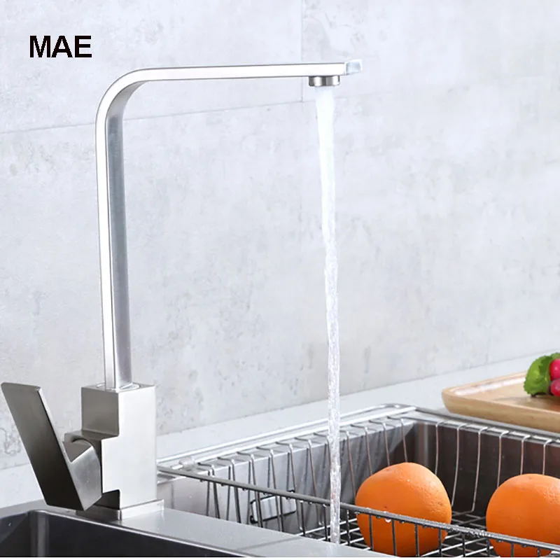 Black Square Brass Kitchen Faucet Single Lever H/C 360 Rotation Mixer Tap Basin Water Crane For Bathroom | Обустройство дома