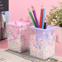 creative desktop large capacity squar shape pencil case cute foam ball style transparent pen holder decoration storage
