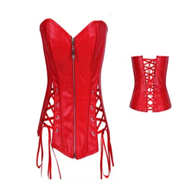 Женский черный корсет без бретелек из искусственной кожи красный пикантный ПВХ