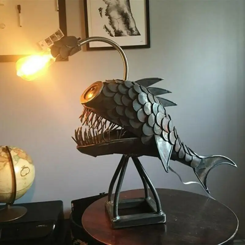 

Anglerfish Strange Funny Desk Lamps home Lamps Floor-standing Retro Art Table Lamp Segmented Wrought Iron Vintage Table Lamp