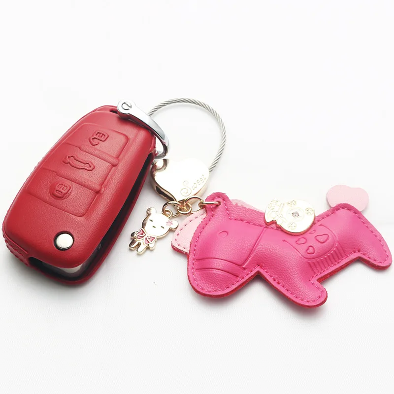 Розовый брелок для ключей с пони из натуральной кожи чехол Audi A1 3 4 5 6 7 8 A6L A4L Q5 Q7 C5 C6
