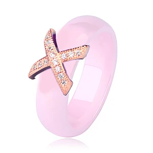6mm Pink Rose Gold Hot X Крест кольца Синий Розовый керамические здоровые ювелирные изделия для женщин 6 мм Гладкие керамические кольца женский подарок Свадебные ювелирные изделия золото серебро - Цвет основного камня: 6mm Pink Rose Gold
