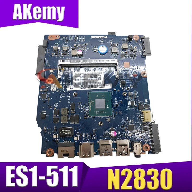 

Akemy Laptop motherboard For ACER Aspire ES1-511 Celeron N2830 Mainboard NBMML1100 Z5W1M LA-B511P SR1W4 DDR3