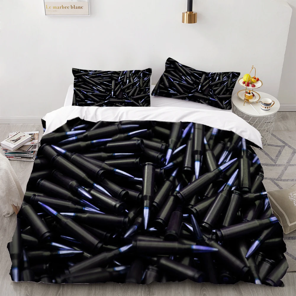 

2/3 Pieces Black Bullet Bedding Sets 3D Print Military Weapon Duvet Cover Set Home Textile Bed Quilt Cover For Bedroom Cover Set