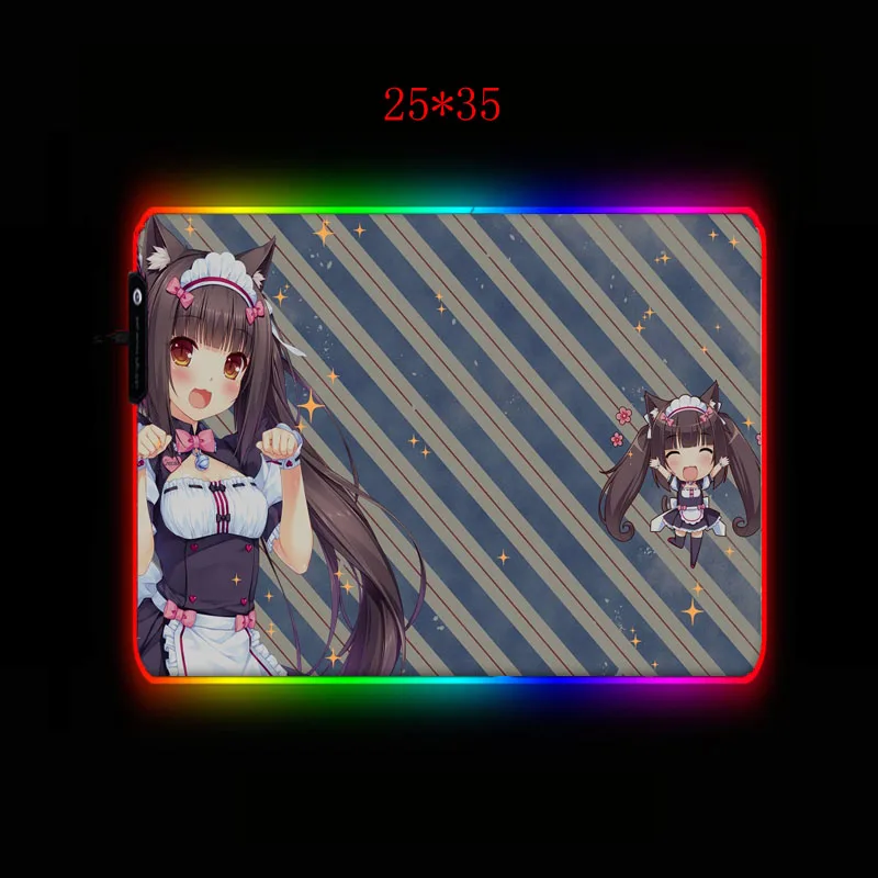 MRGBEST милый аниме для девочек Nekopara RGB большой коврик мыши мягкий светодиодный