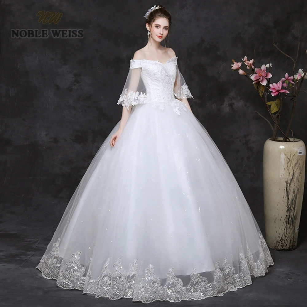 

wedding dress floor-length boat neck pregnant women simple bride half sleeves appliques bridal dresses