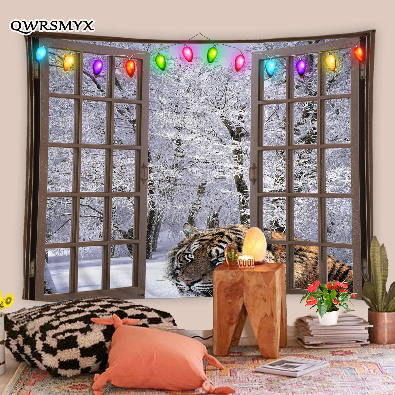 

Гобелен на окно, зимний, снежный, искусственный лес, природный ландшафт, ткань, настенная Подвеска для спальни, гостиной, спальни, общежития