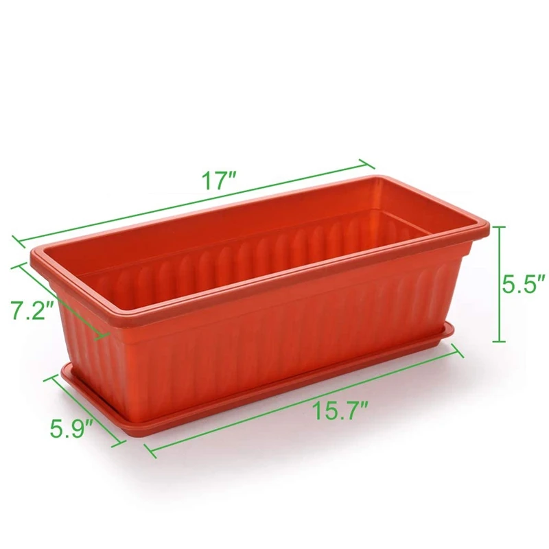 3 Packs 17 Inches Terracotta Color Flower Window Box Plastic Planters for Windowsill Patio Garden Home DéCor Porch | Дом и сад