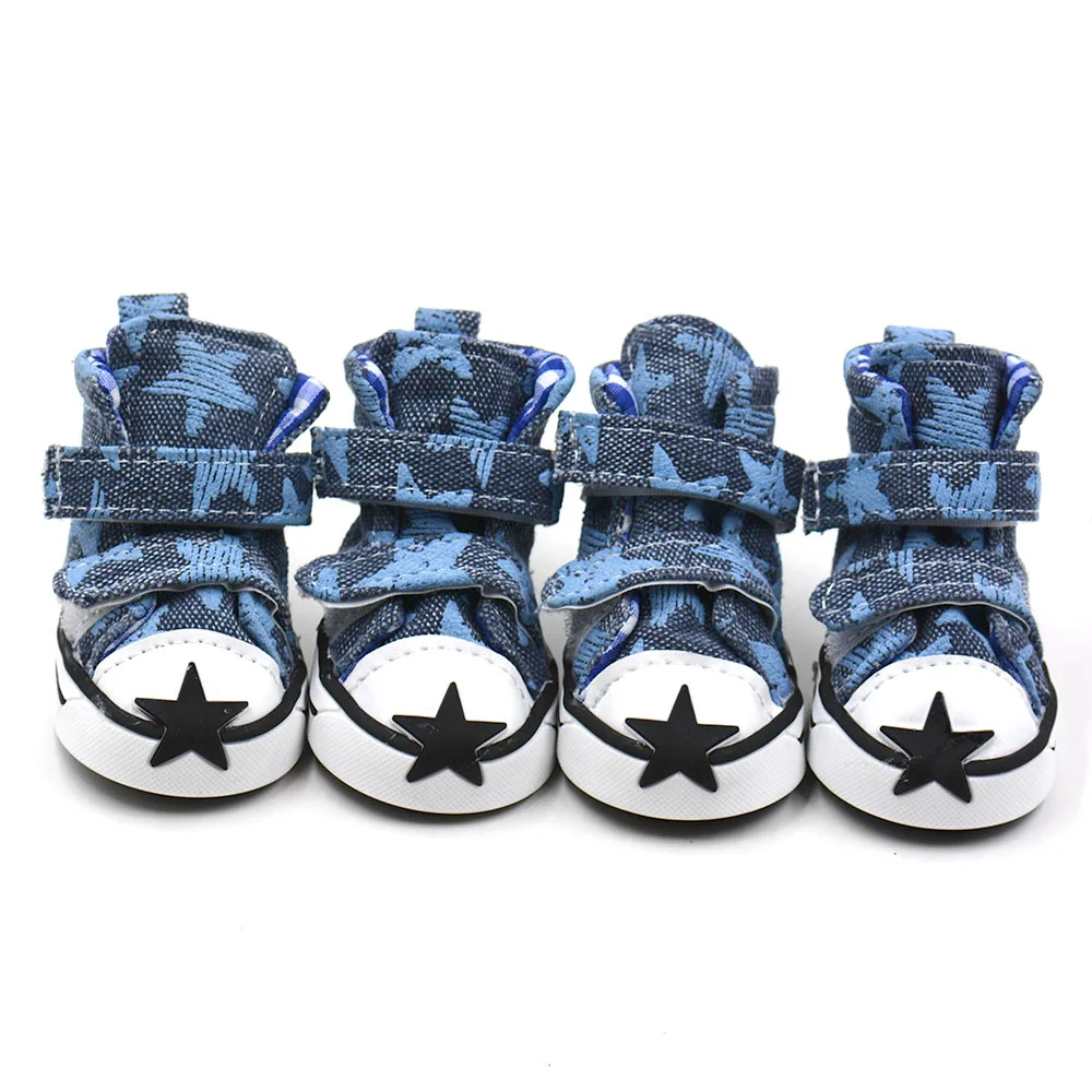 

Free shipping 4 pcs/set Five-pointed star pattern dog shoes with double Magic stick non slip pet puppy dog shoes with 5 size