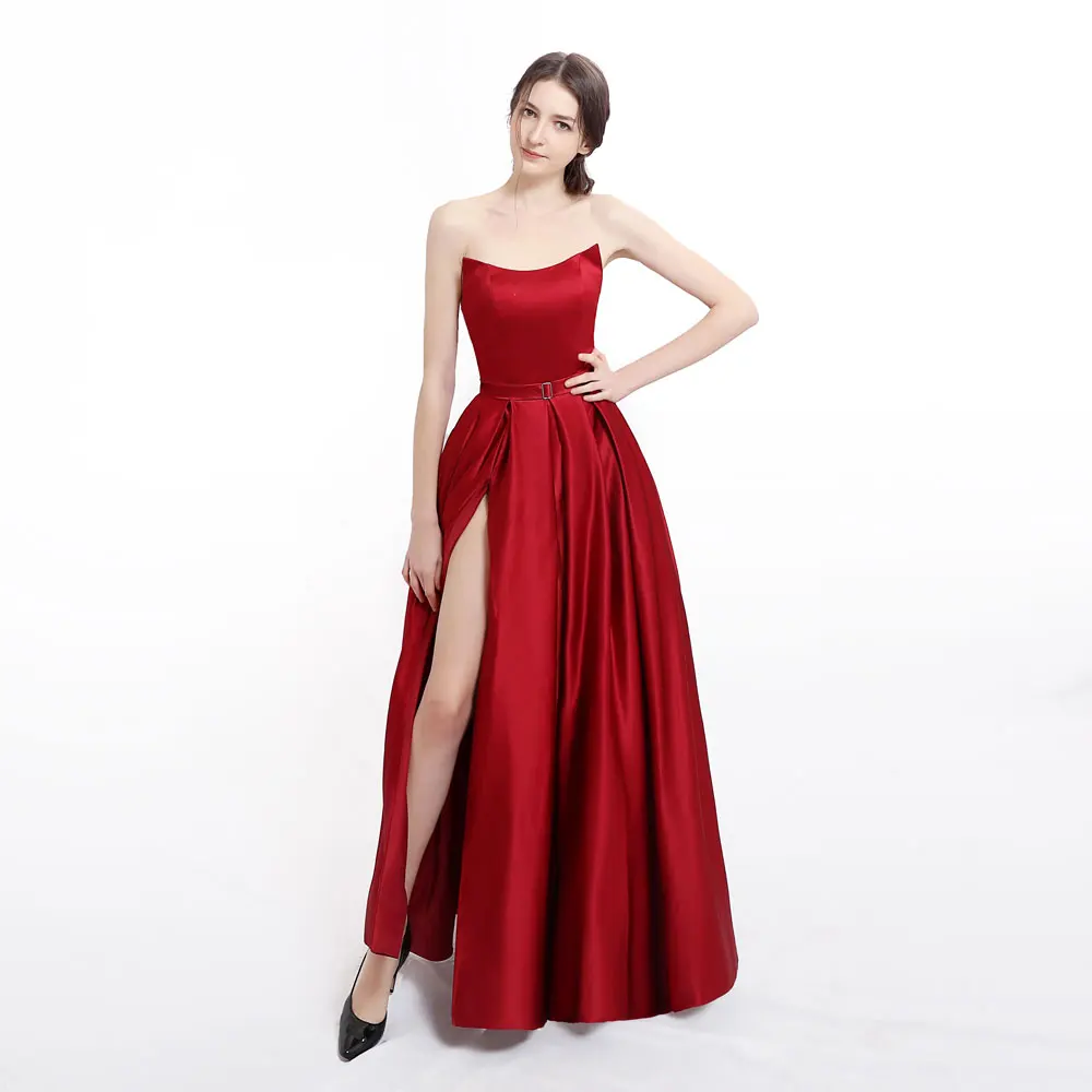 New arrival Evening Dresse Formal vestido de noiva Burgundy satin prom party robe soiree side slit beach formal dresses | Свадьбы и