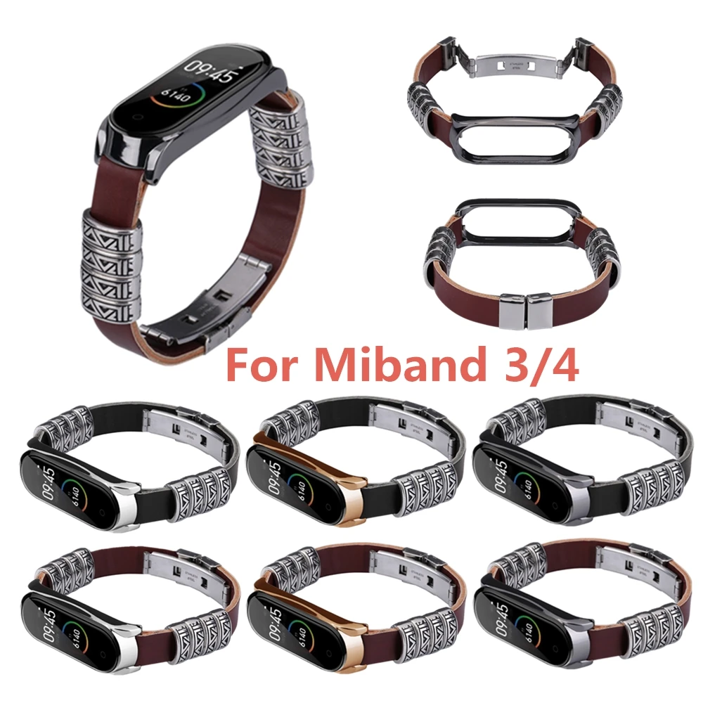 

Mi Band 4 Strap Luxury Genuine Leather Retro Watch Band Bracelet For XiaoMi Mi band 4 Band4 Wristband Pulseira Accessories