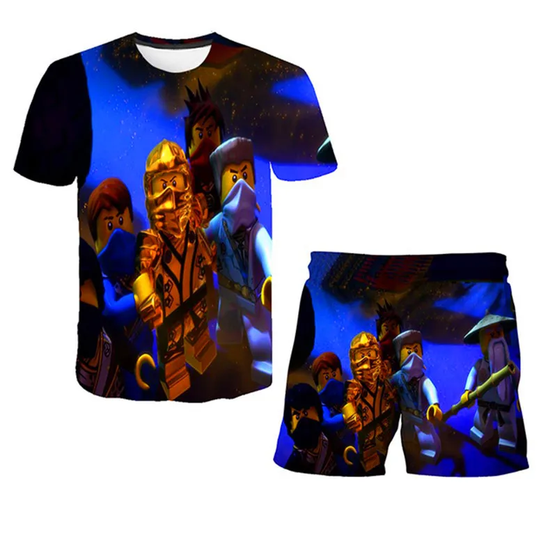 

2021 Summer New Lego Anime T-shirt Boy Ninja Cartoon Harajuku Print 3D Casual Short Sleeve Children's Street Costume Kids Set