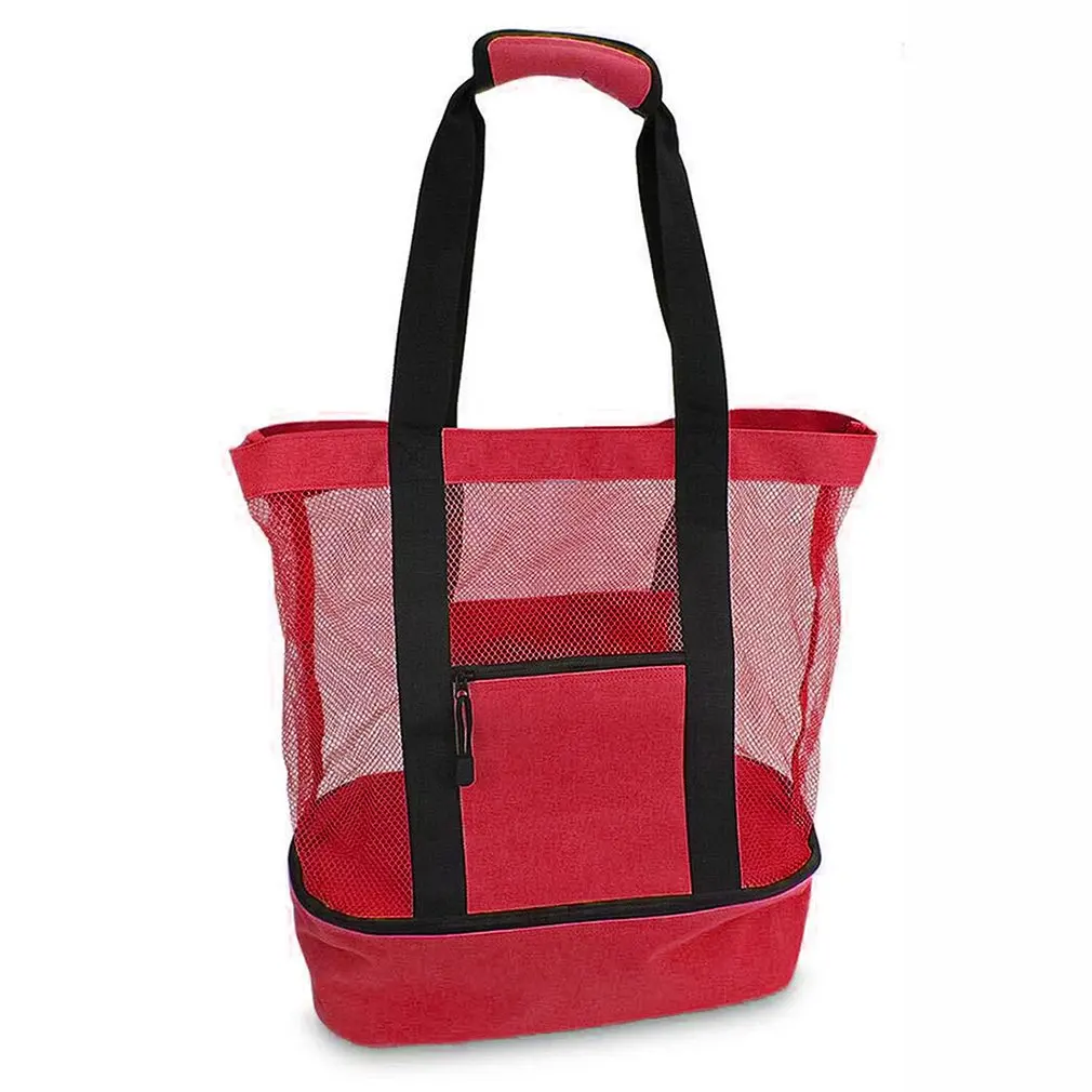 Practical Portable Picnic Bag Mesh Outdoor Durable Double Compartment Oversized Zipper Closure Beach Tote | Дом и сад