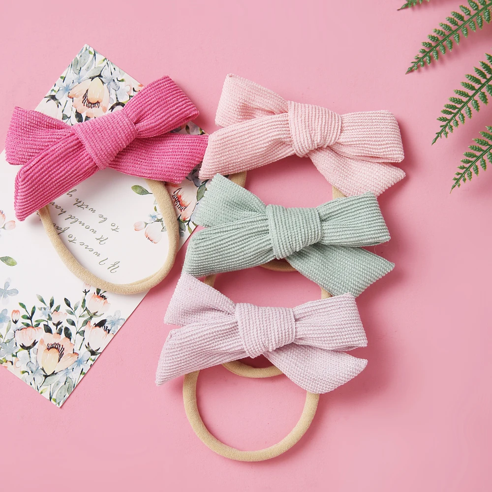 

36pc/lot New Corduroy Bows Nylon Headband Girls Hair Bow Headband or Hair Clips Newborn Elastic Fabric Bow Headbands For Babies