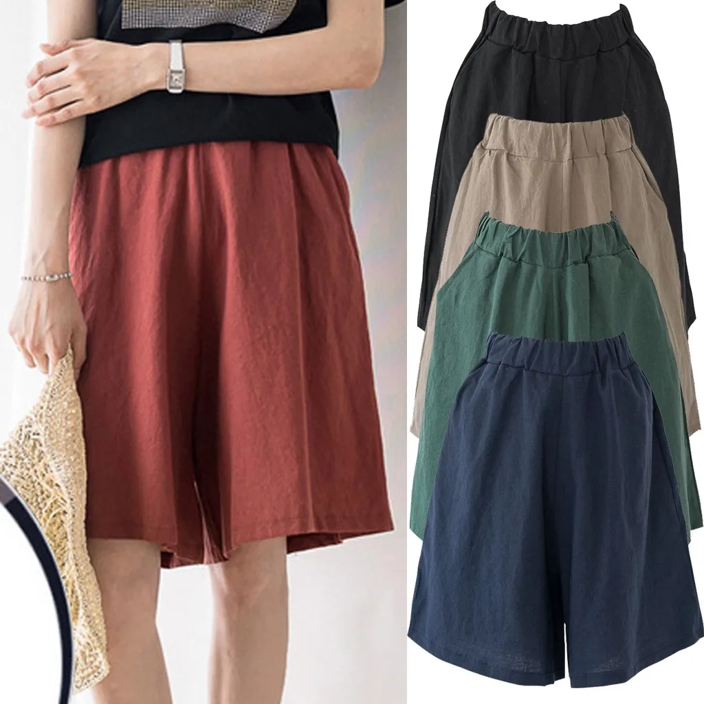 Женские шорты с широкими штанинами размера плюс трендовые хлопковые льняные