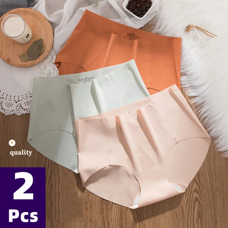 

High Quality Women's Seamless Panties Solid Ultra-thin Underwear Women's Sexy Middle-waisted Briefs Lingerie 2Pcs Underpants New
