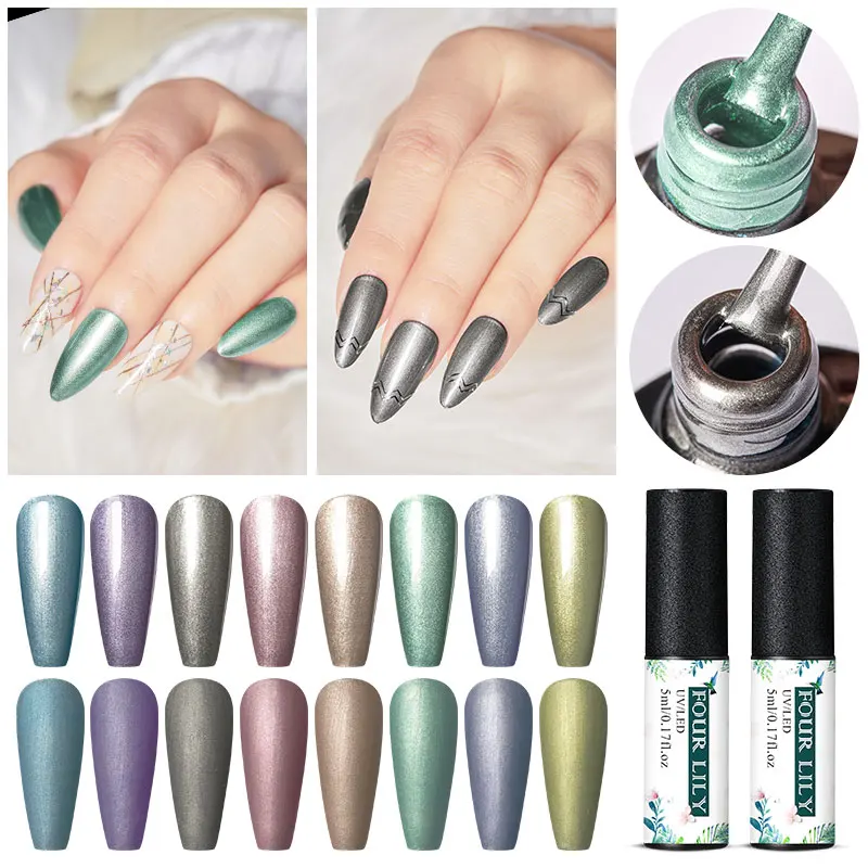 Гель лак для ногтей с четырьмя лилилиями металлического цвета рисования