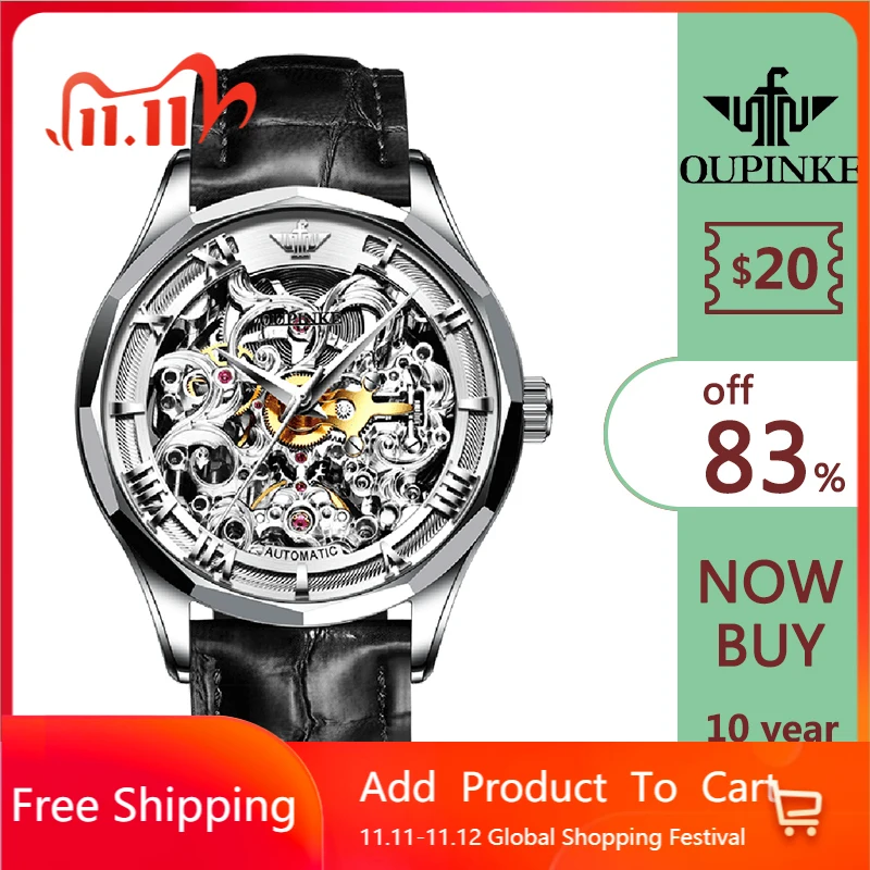 

Часы OUPINKE Мужские механические, автоматические, роскошные, водонепроницаемые, многофункциональные, 2020