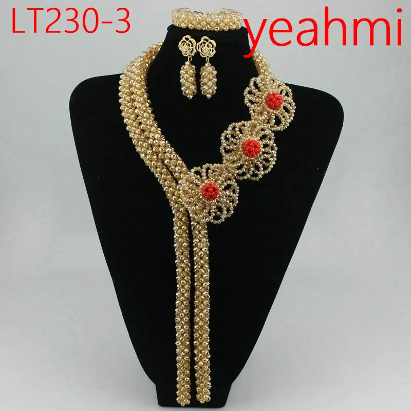 

Trendy Crystal Jewelry Sets Long Design Women Beads Necklace African Wedding Bridal Jewelry Sets Free Shipping LT230-2