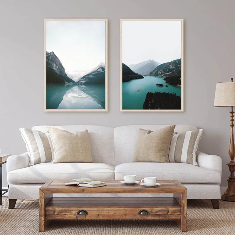 Горный плакат отраженный озером пейзаж настенная живопись холст скандинавские