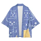 Мужское и женское дизайнерское Простое Повседневное свободное тонкое пальто с рисунком в виде ручки и котенка, кардиган-кимоно в азиатском стиле