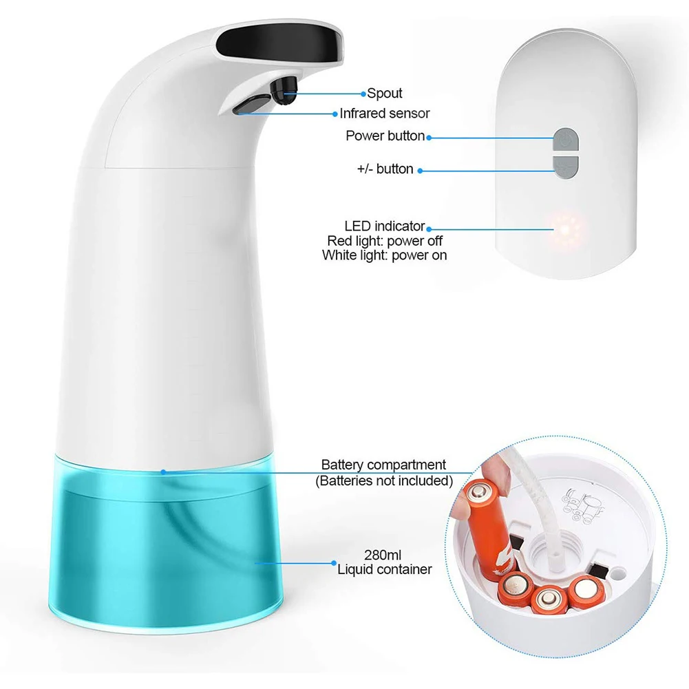 

Automatic Foaming Soap Dispenser Touchless Liquid Soap Dispenser 250ml Infrared Sensor 2 Adjustable Dispensing Levels Hands